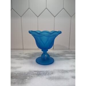 Westmorland Satin Blue Glass Candy Dish, Pedestal Compote, Doric Stemmed Bowl‎